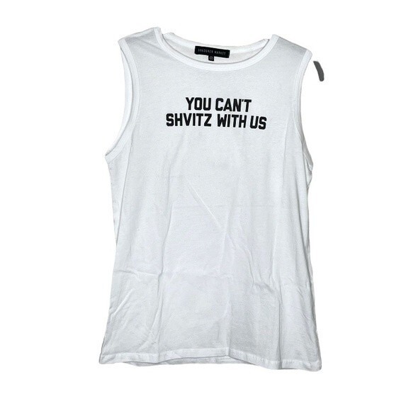 UNKOSHER MARKET You Can't Shvitz With Us White Tank Top Black Graphic Size XL - Picture 4 of 8